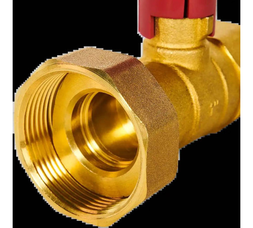 Клапан запорный латунный ROMMER ВР 1 x 1 1/2 с накидной гайкой красная ручка RBV-0020-0201112
