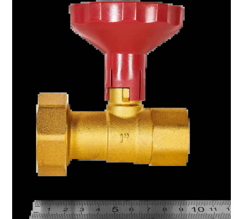 Клапан запорный латунный ROMMER ВР 1 x 1 1/2 с накидной гайкой красная ручка RBV-0020-0201112