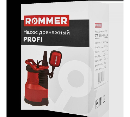 Насос дренажный ROMMER PROFI для чистой воды 750 Вт кабель 10 м RDP-0003-100750