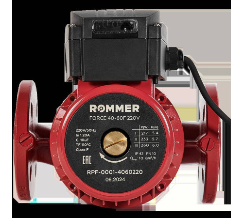 Насос циркуляционный фланцевый ROMMER FORCE 40-60F трехскоростной 220 В RPF-0001-4060220