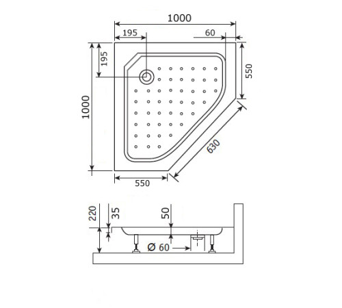 Душевой поддон трапеция RGW Style STYLE-TR 1000x1000 мм 16180500-11