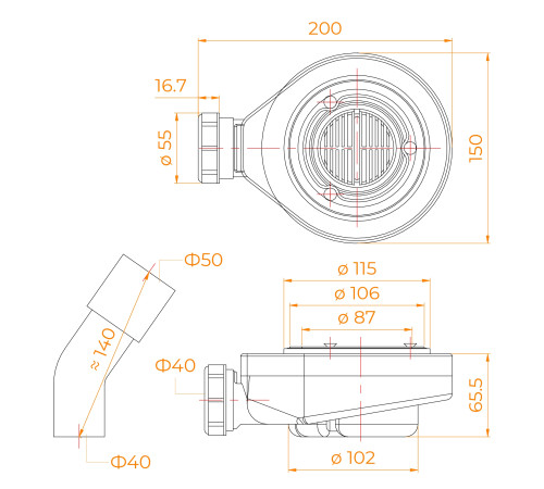 Сифон для душевого поддона RGW S-016-1 Волна бетон 90 мм 502411161-10