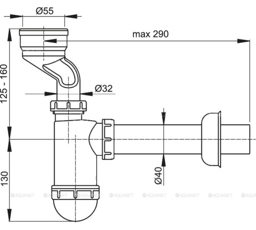 Сифон для писсуара AlcaPlast с манжетой вертикальный слив A45A
