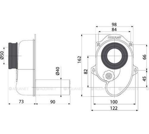Сифон для писсуара AlcaPlast внутренний горизонтальный A45B