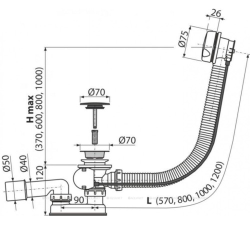 Сифон для ванны AlcaPlast белый 80 см A51BM-80