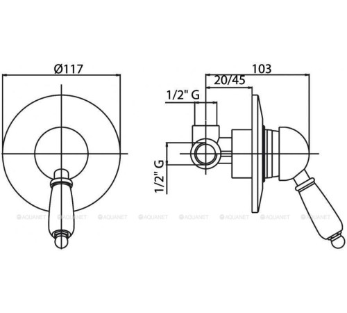 Смеситель для душа Cezares Elite скрытого монтажа с внутренней частью ELITE-DIM-03/24-Bi