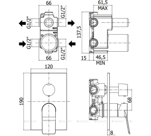 Смеситель встраиваемый для душа Paffoni TILT на 2 выхода металлическая накладка 120х190 мм хром TI018CR