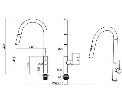 Смеситель для кухни Allen Brau Sprungfeder с вытяжным душем брашированная сталь 5.60002-SS