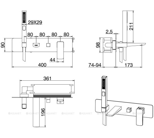 Смеситель для ванны Allen Brau INFINITY встраиваемый излив 195 мм хром 5.21007-00
