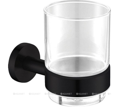 Стакан для зубных щеток Aquanet 4584MB стекло с держателем черный матовый 4584MB