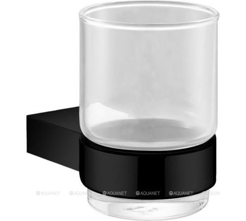 Стакан для зубных щеток Aquanet 5684MB стекло с держателем черный матовый 5684MB