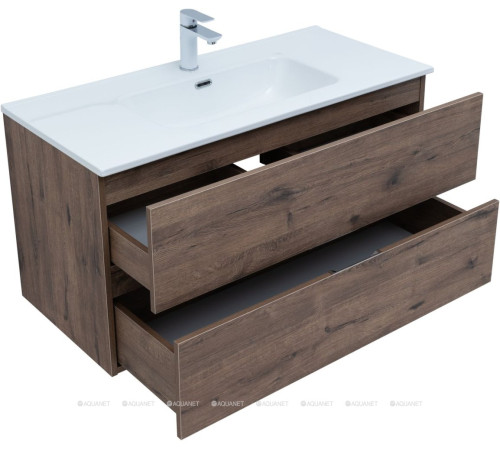Тумба под раковину Aquanet Алвита New 100 подвесная дуб веллингтон табак 00334188