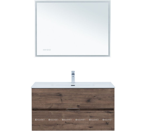 Тумба под раковину Aquanet Алвита New 100 подвесная дуб веллингтон табак 00334188