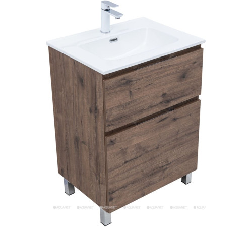 Тумба под раковину Aquanet Алвита New 60 напольная 2 ящика дуб веллингтон табак 00344127