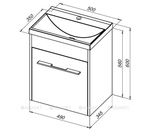 Тумба под раковину Aquanet Августа 50 Moduo Slim белый ручка хром 00274015
