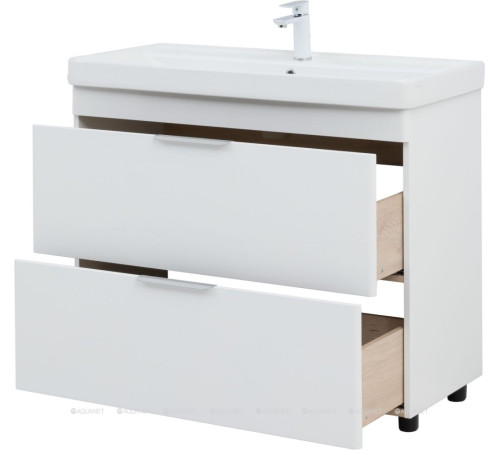 Тумба под раковину Aquanet Ирис new 100 напольная 2 ящика цвет белый глянец 00339257
