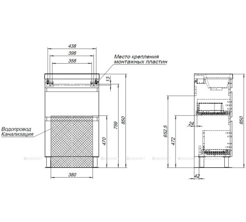Тумба напольная Aquanet Нота new 50 2 ящика дуб веллингтон табак 00344136