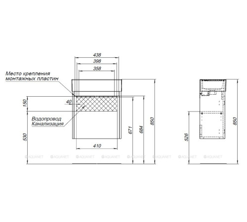Тумба с раковиной Aquanet Nova Lite 50 1 дверь дуб рошелье 00302520