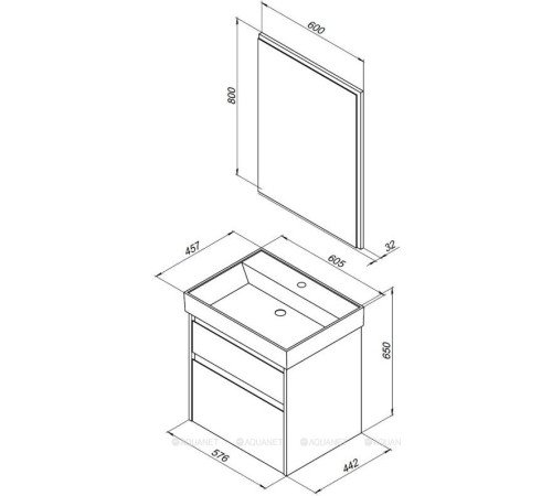 Тумба с раковиной Aquanet Nova Lite 60 2 ящика белый глянец 00245240