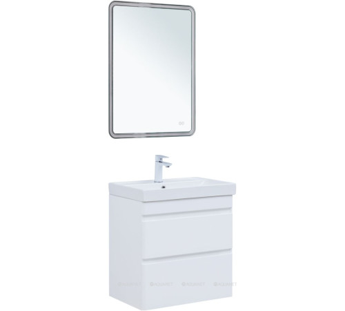 Тумба с раковиной Aquanet Слим 60 подвесная 2 ящика белый сатин 00348177