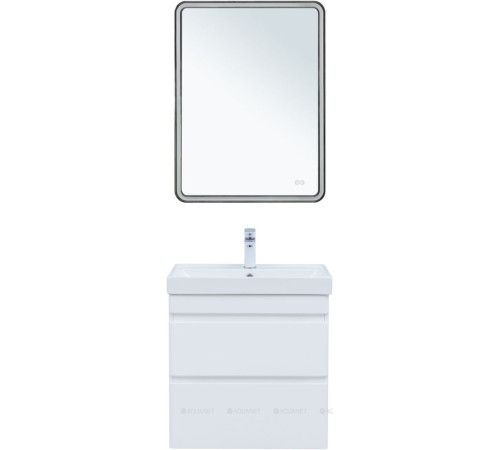 Тумба с раковиной Aquanet Слим 60 подвесная 2 ящика белый сатин 00348177