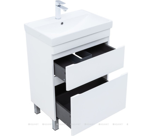Тумба с раковиной Aquanet Слим 60 напольная 2 ящика белый сатин 00348178