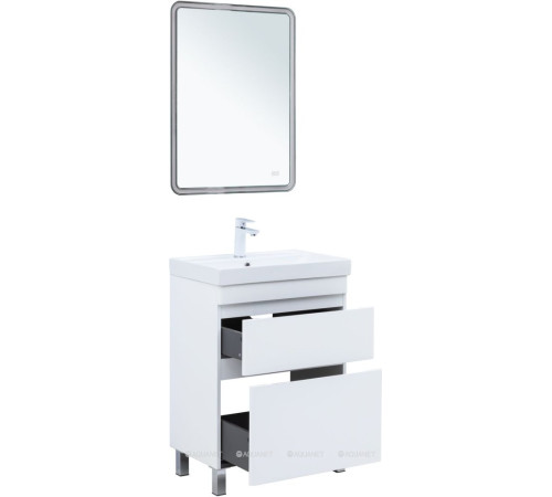Тумба с раковиной Aquanet Слим 60 напольная 2 ящика белый сатин 00348178