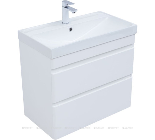Тумба с раковиной Aquanet Слим 70 подвесная 2 ящика белый сатин 00348179
