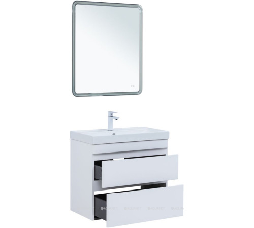 Тумба с раковиной Aquanet Слим 70 подвесная 2 ящика белый сатин 00348179