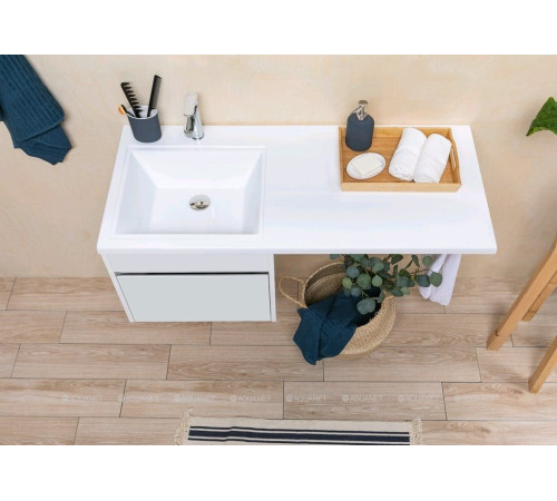 Тумба с раковиной Aquanet Токио 110 L подвесная 1 ящик белый глянец 00239208