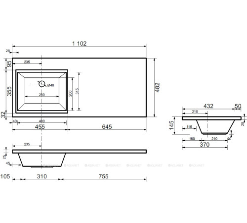 Тумба с раковиной Aquanet Токио 110 L подвесная 1 ящик белый глянец 00239208
