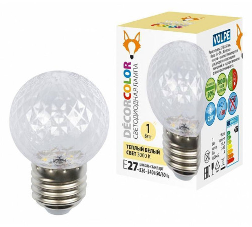 Лампа светодиодная Volpe DECOR COLOR E27 1 Вт 3000 K UL-00010064