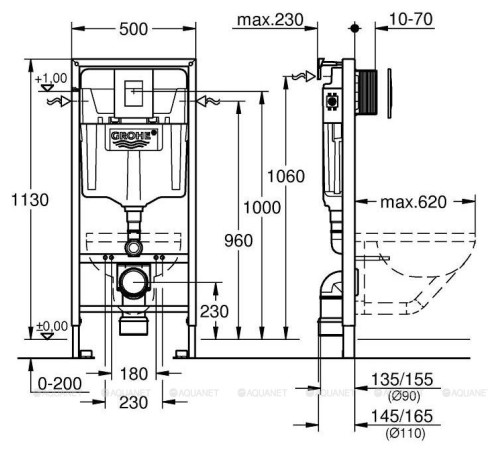 Комплект 5 в 1 Grohe Rapid SL унитаз подвесной с сиденьем и инсталляция с клавишей хром SET-Rapid-L6W