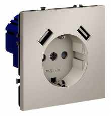 Розетка с заземлением и со шторкой и 2хUSB type A, без рамки Voltum S70 VLS040403