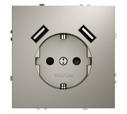Розетка с заземлением и со шторкой и 2хUSB type A, без рамки Voltum S70 VLS040403
