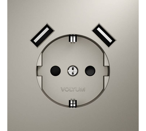 Розетка с заземлением и со шторкой и 2хUSB type A, без рамки Voltum S70 VLS040403
