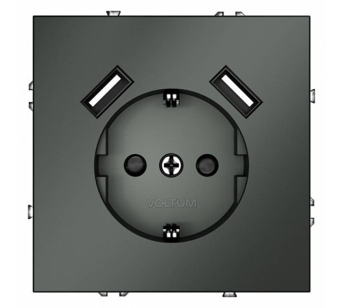Розетка с заземлением и со шторкой и 2хUSB type A, без рамки Voltum S70 VLS040406