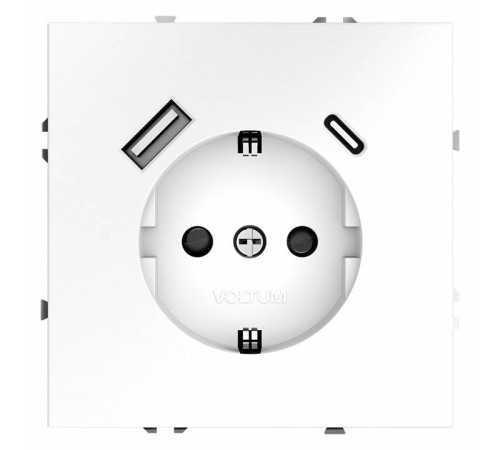 Розетка с заземлением и со шторкой и 2хUSB type A и C, без рамки Voltum S70 VLS040502