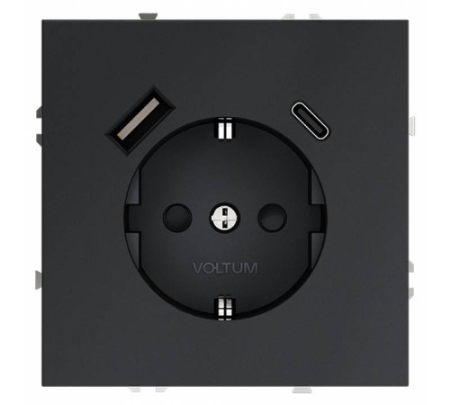 Розетка с заземлением и со шторкой и 2хUSB type A и C, без рамки Voltum S70 VLS040507