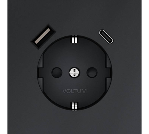 Розетка с заземлением и со шторкой и 2хUSB type A и C, без рамки Voltum S70 VLS040507