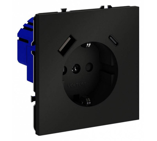 Розетка с заземлением и со шторкой и 2хUSB type A и C, без рамки Voltum S70 VLS040508
