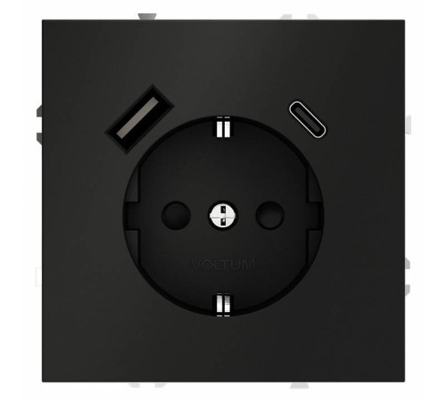Розетка с заземлением и со шторкой и 2хUSB type A и C, без рамки Voltum S70 VLS040508