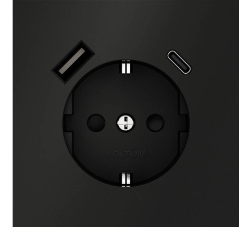 Розетка с заземлением и со шторкой и 2хUSB type A и C, без рамки Voltum S70 VLS040508