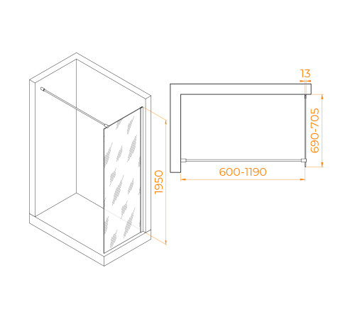 Душевая перегородка RGW WA-010B 700x1950 мм матовое стекло черный 351001007-24