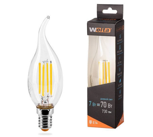 Лампа светодиодная Wolta C37 E14 7 Вт 4000K 25SCDFT7E14