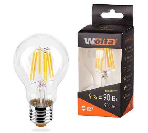 Лампа светодиодная Wolta E27 9Вт 3000K 25Y60BLFT9E27