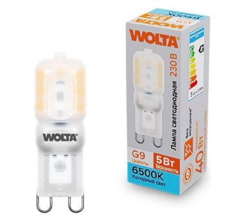 Лампа светодиодная Wolta G9 5Вт 6500K WSTD-JCD-5W6KG9-P