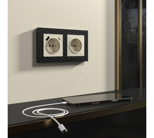 Розетка с заземлением и с шторками и 2хUSB, без рамки Werkel слоновая кость W1171703