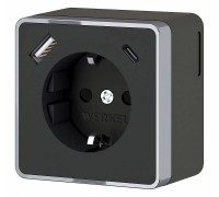 Розетка с заземлением и с шторками и USB Werkel Gallant черный/хром W5071735