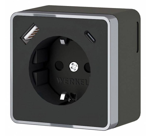 Розетка с заземлением и с шторками и USB Werkel Gallant черный/хром W5071735